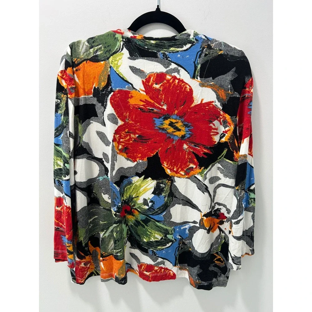 Chicos Floral V-Neck Top Multi-Color 3/4 Sleeve Knit Shirt Size 3 XL - Picture 8 of 8